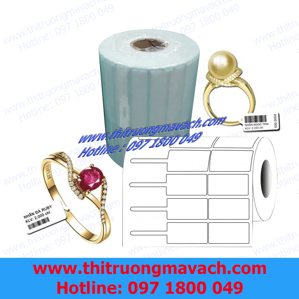 Tem nữ trang - Tem vàng nhựa PVC (50x12)mm và (40x10)mm, 2.000tem/Cuộn.
